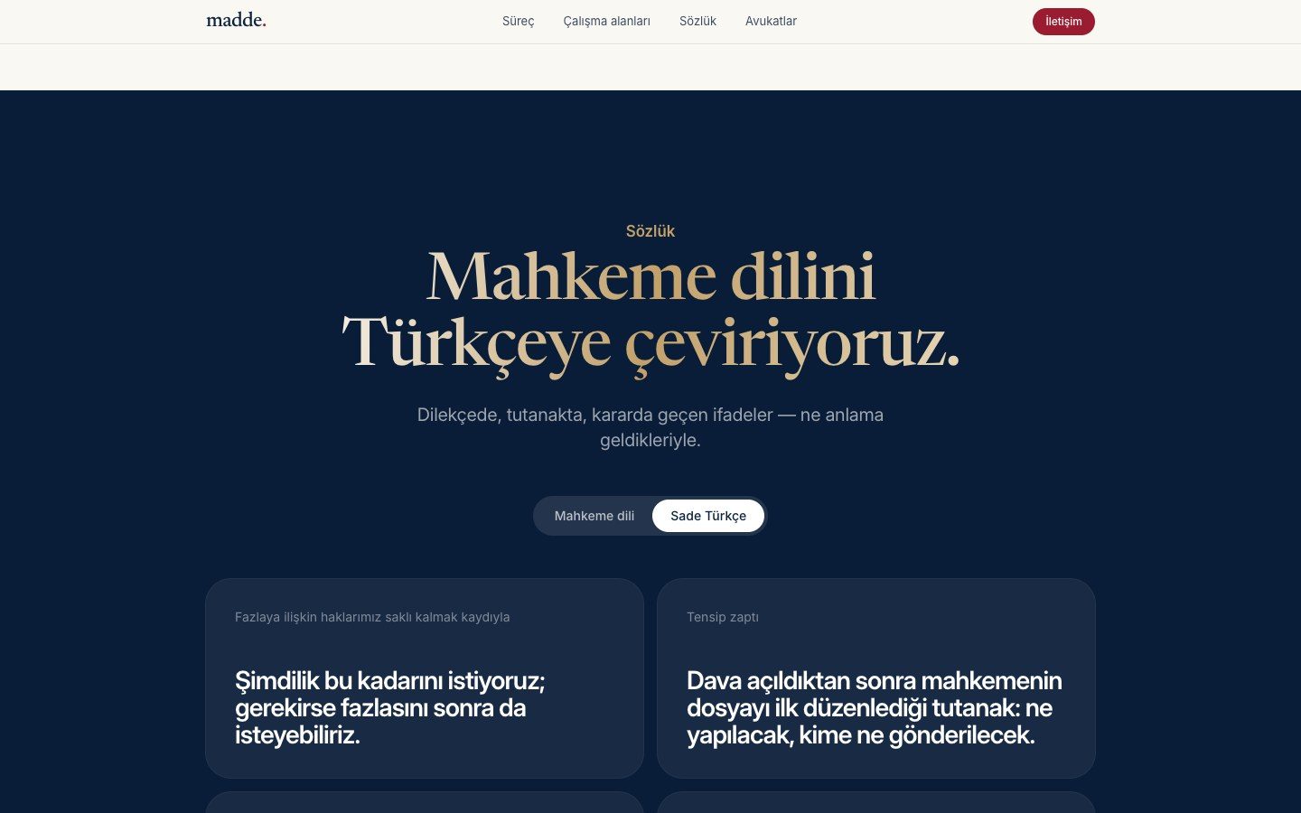 Madde Hukuk Bürosu: Modern tasarım: hukuk sözlüğü