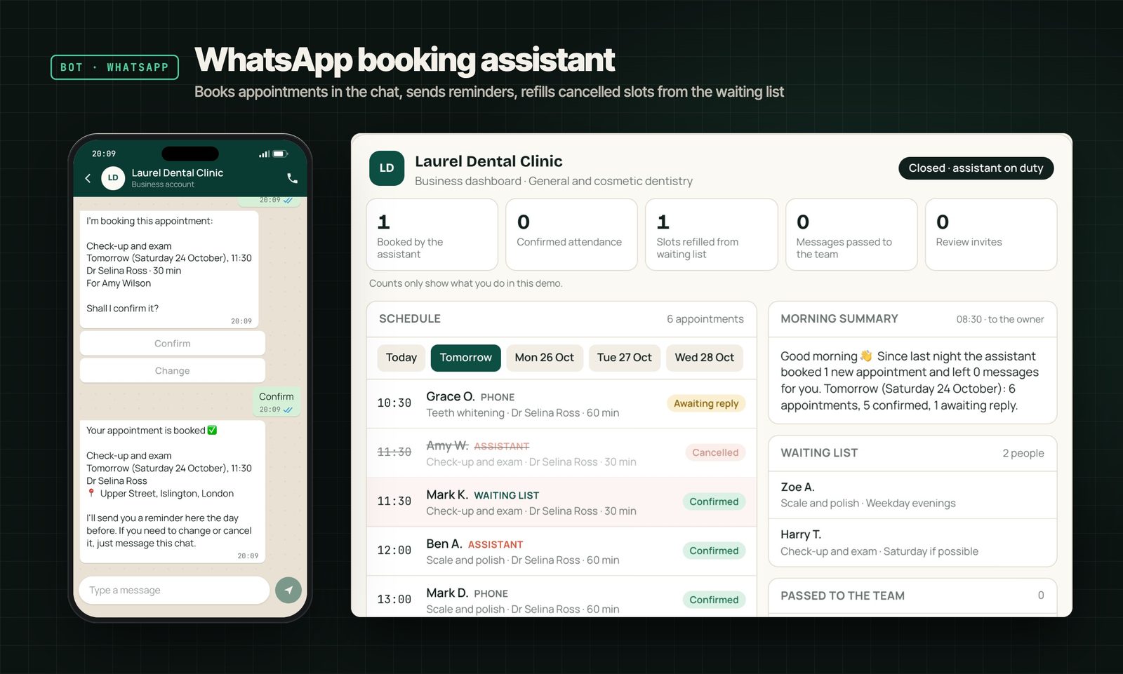 Asistente de Citas: Reserva en el chat, recordatorios y lista de espera